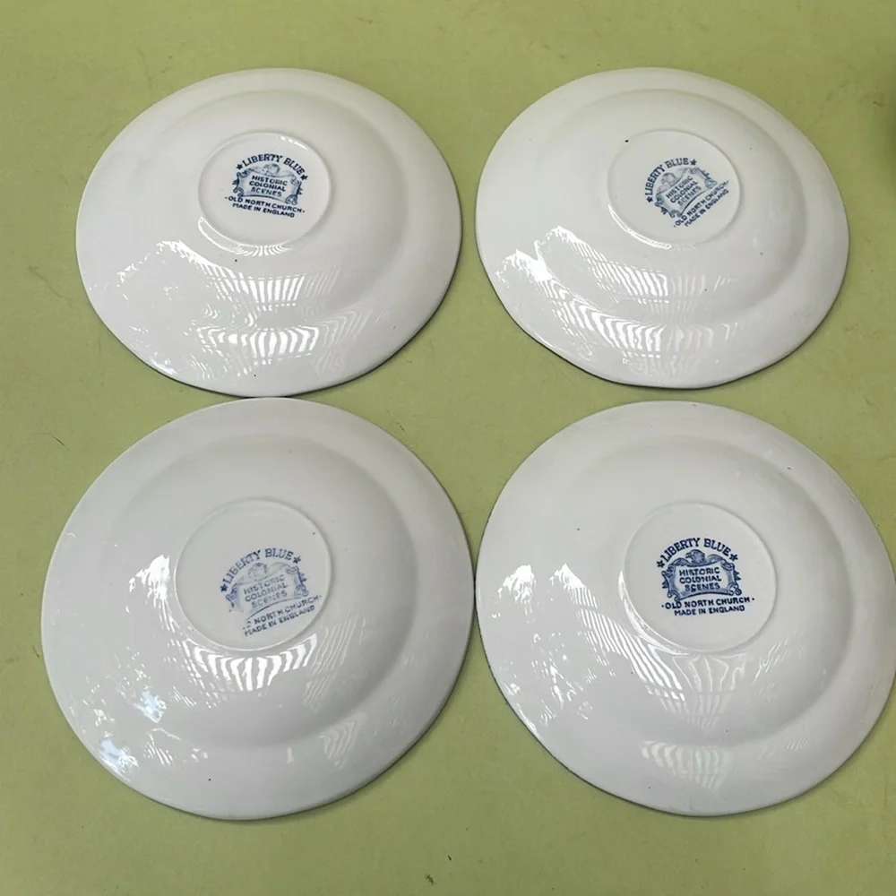 Vintage blue/white Liberty Blue fine china tea cup with saucer set of 4